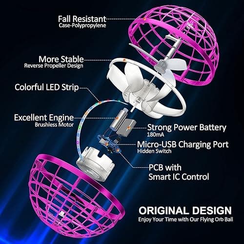 AMERFIST 2025 Flying Orb Ball Toy,Cosmic Globe Boomerang Hover Ball Galactic Fidget Spinner, Hand Drone Orbit, Cool Toys Gift for 6 7 8 9 10+ Year Old Boys Girls Teens Outdoor Toys(Pink) thumbnail 3