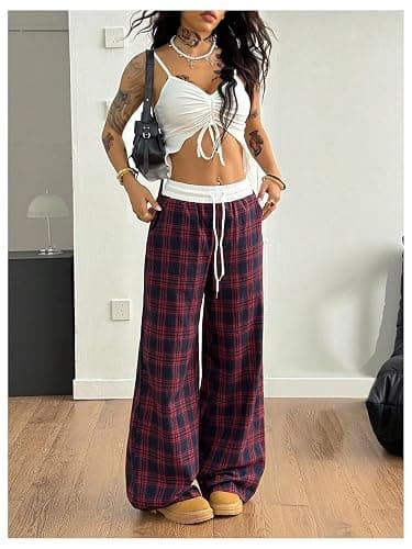 SOLY HUX Women's Plaid Checkered Pants Flannel Pajama Pants Lounge Wide Leg Baggy Sweatpants with Pockets thumbnail 4