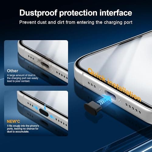 NEW'C 3x Screen Protector for iPhone 16 Plus (6.7 inches)+ 3x Camera Lens Protector, Sensor Protection, Case Friendly Tempered Glass Film + Dust Plug- Easy installation tool include thumbnail 5