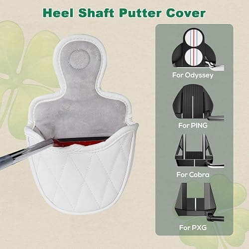 Golf Magnetic Putter Headcover, Four-Leaf Clover Putter Cover for Blade & Mallet, White thumbnail 4