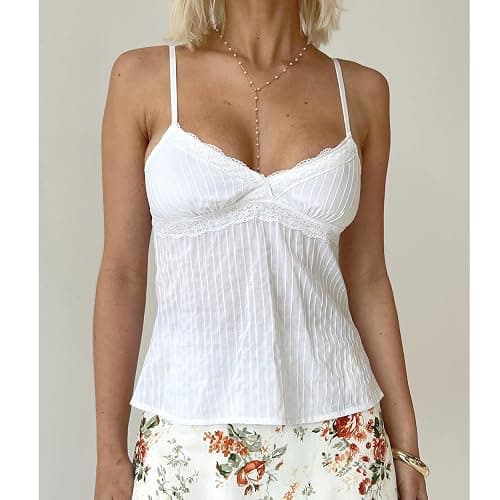Women Babydoll Tank Tops Y2K Sleeveless V Neck Spaghetti Strap Cropped Lace Peplum Tops Teen Girls Summer Camisole thumbnail 3