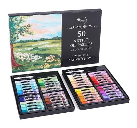 Oil Pastels Set (48 Colors) - Easy to Blend Oil Crayons for Artist w/ 2 Bonus White Sticks - Beeswax Pastel Sticks - Oil Pastel Crayons for Kids for Color Mixing, Stippling, Sgraffito, & More - Image 1