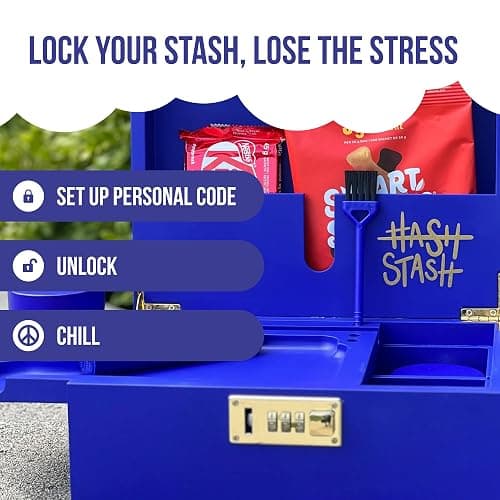 The OG Storage Box - Large Bamboo Box with Combination Lock, Magnetic Lid, Organizer Tray, Airtight Tube and 3 Jars - Discreet Decorative Locking Wooden Box with Accessories (Royal Blue/Gold) thumbnail 6