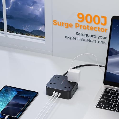 Power Strip Surge Protector 10 Ft Cord, TESSAN 8 AC Outlets 3 USB Charger (1 USB C Port), Thin Flat Extension Cord 10 Feet, Flat Plug, 900 Joules Protection, for Home, Office, Dorm Room Essentials thumbnail 5