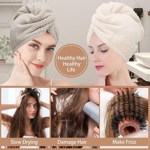 CZZXI 3 PCS Microfiber Hair Towel, Hair Wraps for Women Wet Hair, Fast Drying Hair Turban, Anti Frizz Head Towels Wrap for Curly Hair (Beige, Khaki, Grey) thumbnail 2