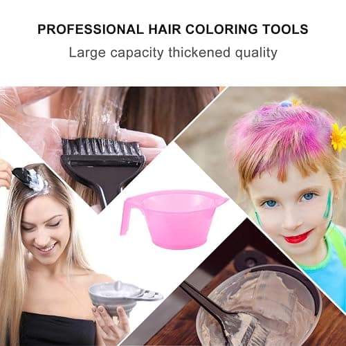 KALLORY Hair Color Mixing Bowl, 3pcs Plastic Hair Dye Bowl with Handle Color Mixing Tint Bowl Hair Color Mixing Tool for Salon Hairdressing, Pink thumbnail 4