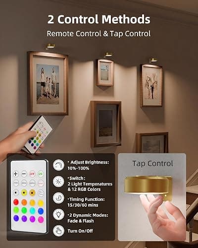 EZVALO Picture Lights for Wall, 2000mAh Rechargeable Battery Magnetic Poster Lights with 3 Color Temps & 12 RGB, Remote Dimmable Timer Painting Light, Wall Decor Light for Art Display, Frame (3 Pack) thumbnail 5