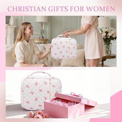 KOUDGY Bible Cover Case for Women Large Quilted Bible Carrying Bag with Handles Bible Study Supplies & Accessories Christian Gifts for Women(Pink Bow, M) thumbnail 6