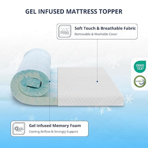 3 Inch Gel Memory Foam Mattress Topper Queen Size, Cooling Bed Topper for Pressure Relief with Removable Breathable Soft Cover, CertiPUR-US Certified thumbnail 2