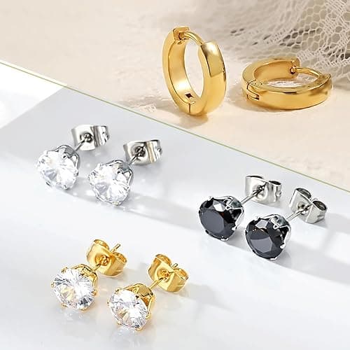 17 Pairs Earrings for Men, Stainless Steel Earrings For Men Sensitive Skin, Fashion Earring Piercing Jewelry Cross Dangle Hoop Earrings Kit Studs Long-lasting Shine thumbnail 3