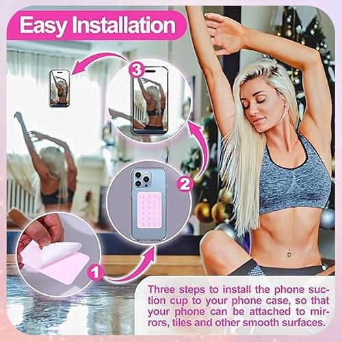 Leeneen 4PCS Silicon Suction Phone Case Mount,Hands-Free Fidget Toy Mirror Shower Phone Holder, Tiktok Videos and Selfies (white black pink light pink) thumbnail 6