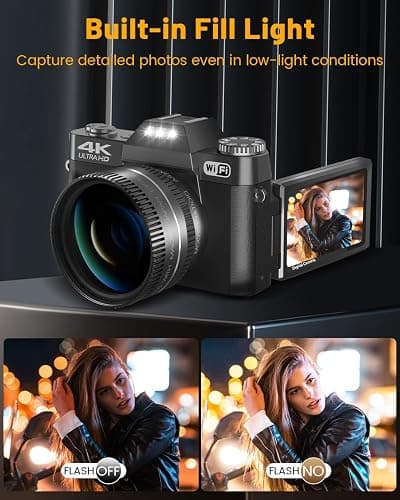 2024 Upgrade VJIANGER Digital Camera for Photography Vlogging Camera for YouTube with WiFi, 180° Flip Screen, 16X Digital Zoom, 52mm Lens, 2 Batteries, 32GB Micro SD Card(Black) thumbnail 5