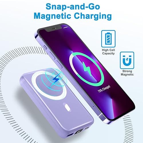 AOGUERBE for Magsafe Portable Charger, 10000mAh Wireless Magnetic Power Bank PD 22.5W Fast Charging Battery Pack with LED Display for iPhone 17/16/15/14/13/12 Series-Purple thumbnail 5