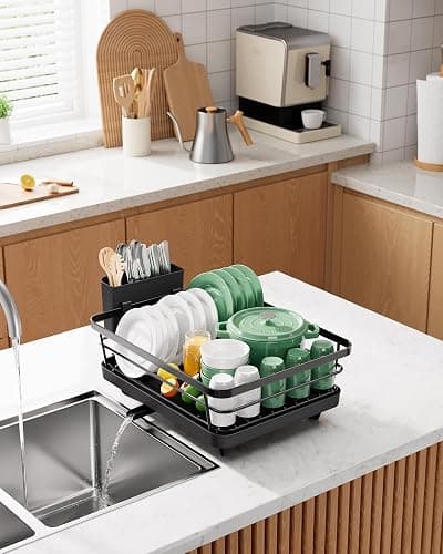 Kitsure Dish Drying Rack for Kitchen Counter, Stainless Steel Sink Organization and Storage Essentials with Cutlery Holder, Home and Appartment Decor, 12''W x 15.5''L, Black thumbnail 9
