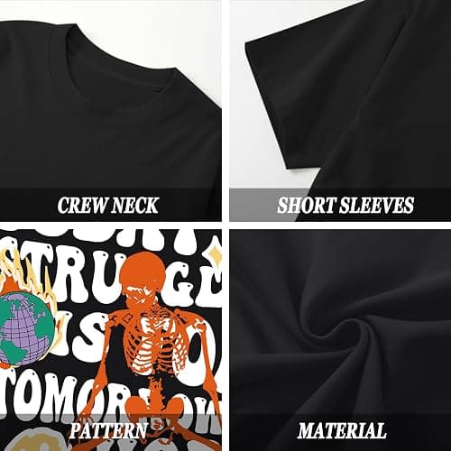 Weiyuqi Oversized Graphic Tshirt for Men Letter Print Vintage T Shirt Tees Casual Loose Fit Retro Streetwear Shirts Tops thumbnail 7