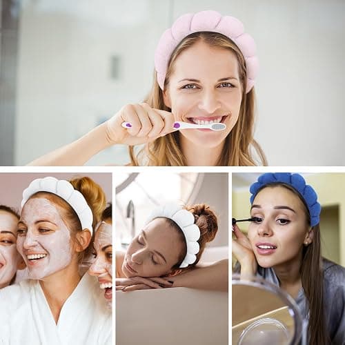 ACO-UINT 3 Pack Spa Headbands for Washing Face, Skincare & Makeup, Terry Cloth Headbands with Puffy Cloud Design, One Size Fits Most, Comfortable & Durable thumbnail 6