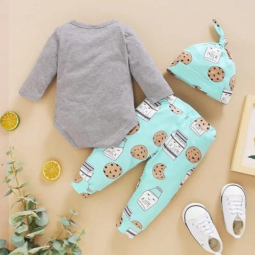 Aoswep Newborn Infant Baby Clothes Long Sleeve Romper + Pants + Hat 3PCS Outfits Set thumbnail 3