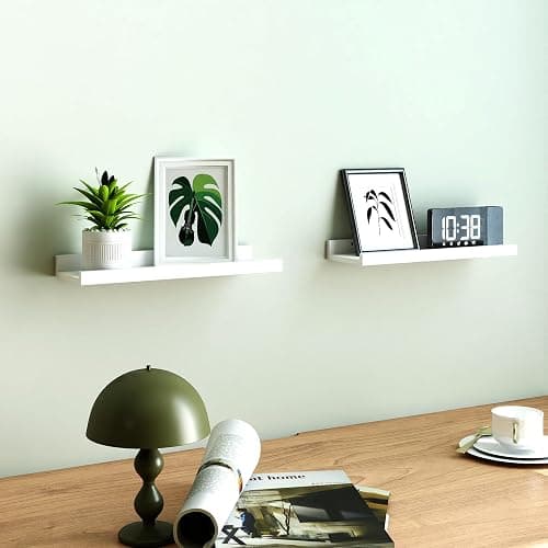 Solrot White Floating Shelves for Wall Decor, Wall Mounted Wood Storage Shelf for Bedroom, Living Room, Bathroom, Kitchen, Nursery, Display Picture Ledge Shelf with Lip Set of 2-14 Inches, White thumbnail 2