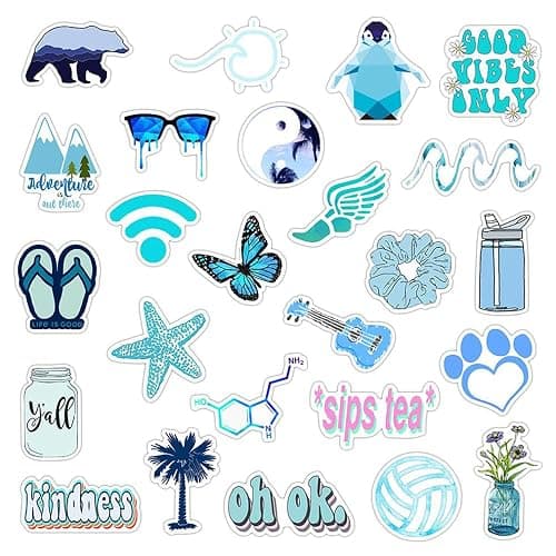 Girl's Blue Aesthetic Stickers - Waterproof Cute Stickers 50 PCS for Water Bottle, Laptop, Phone - Teens & Kids thumbnail 5