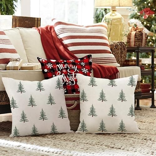 RABUSOFA Christmas Pillow Covers 18x18 Inch Waterproof Christmas Tree Decor White Christmas Throw Pillow Cases Xmas Outdoor Christmas Decorations Winter Cushion Covers for Couch Holiday thumbnail 4
