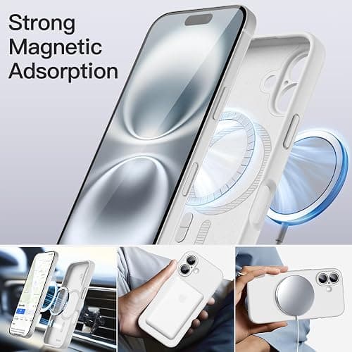 JETech Magnetic Silicone Case for iPhone 16 6.1-Inch, Compatible with MagSafe, Silky Soft Touch, Shock Absorbing Phone Cover with Camera Lens Full Protection (White) thumbnail 3