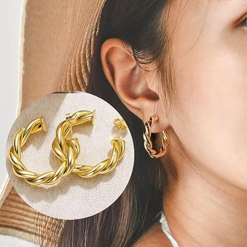 Jeyfull Huggie Hoop Earrings Set for Women - 14K Gold Plated Hypoallergenic Hoops for Women thumbnail 3