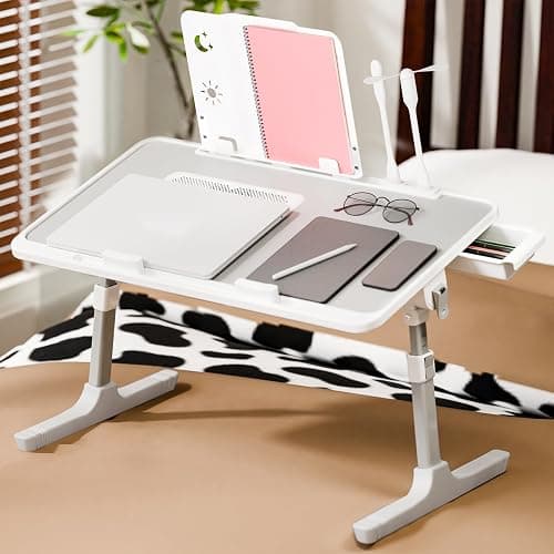 Laptop Bed Tray Table, Adjustable Laptop Bed Stand Lap Desk with LED Light Portable Standing Table with Foldable Legs for Kids Adult USB Charging Folding Lap Tablet Tables for Sofa Couch Grey H thumbnail 2