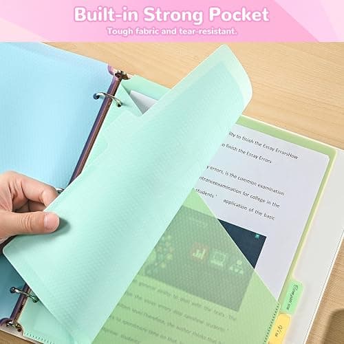 SUIN 8 Tab Binder Dividers with Pockets - Heavy Duty Plastic Dividers for 3 Ring Binder, Letter Size Poly Page Separators with Tabs & Label Stickers, Diamond Texture, 8 Pastel Colors, 2-Pack thumbnail 3