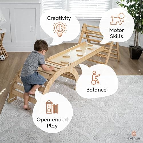 Avenlur Hazel 5-in-1 Indoor Climbing Gym - Waldorf and Montessori Climbing Set with Triangle Ladder, Climbing Ramp, Arch Climber, Rocker, and Slide - Montessori Toys for Children 18mo to 7yr (Natural) thumbnail 7
