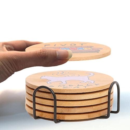 Friends TV Show Merchandise,Friends Drinks Coasters Set of 6,Bamboo Coasters with Holder,Friendsgiving Gift Ideas, for Friend thumbnail 4