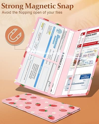 Slohif Car Registration and Insurance Card Holder with Magnetic Shut - Vehicle Glove Box Organizer Women Leather Automobile License Holders Coasters Auto Accessories Case for Document,Strawberry thumbnail 4