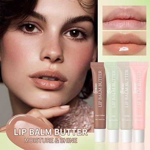 Summer Lip Glossy Butter Lip Balm, Lip Gloss Set, Soothing Lip Skincare, Instant Moisture, Lightweight, Nourish, Hydrate, Moisturizing Tint, Non-Sticky, Long-lasting (Iced Coffee, Large) thumbnail 7