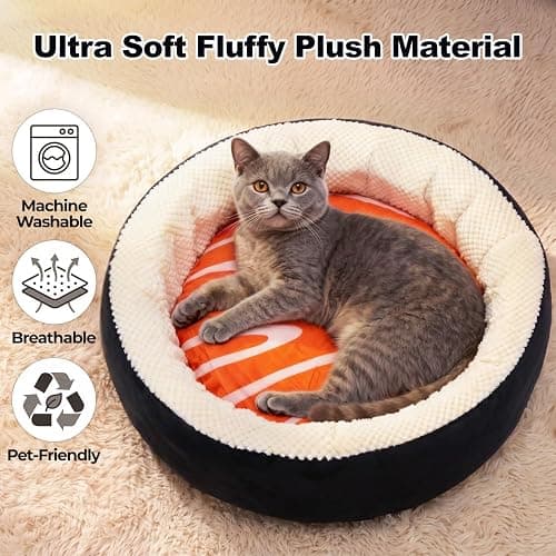 Mellownido Sushi Cat Bed, Calming Small Dog Bed 21in, Washable | Anti-Anxiety Cuddler Bed for Kitten & Puppy, Ultra-Soft Plush Fur, Non-Slip Bottom, Fully Machine Washable Pet Bed thumbnail 3