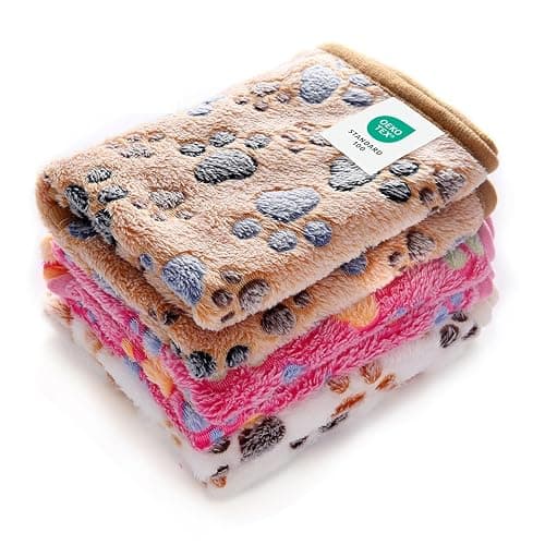 1 Pack 3 Blankets Super Soft Fluffy Premium Fleece Pet Blanket Flannel Throw for Dog Puppy Cat Paw Brown/Pink/White Small(23x16 inch) - Image 1