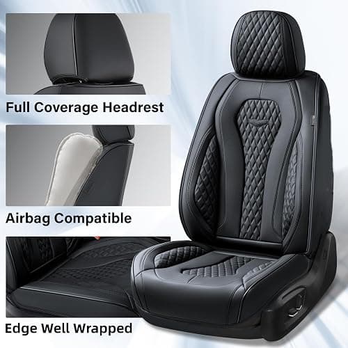 Coverado Seat Covers, Car Seat Covers Full Set, Black Car Seat Cover, Car Seat Covers Front Seats Back Seat Cover, Waterproof Car Seat Cushion, Leather Seat Covers Seat Protector Fit for Most Cars thumbnail 4