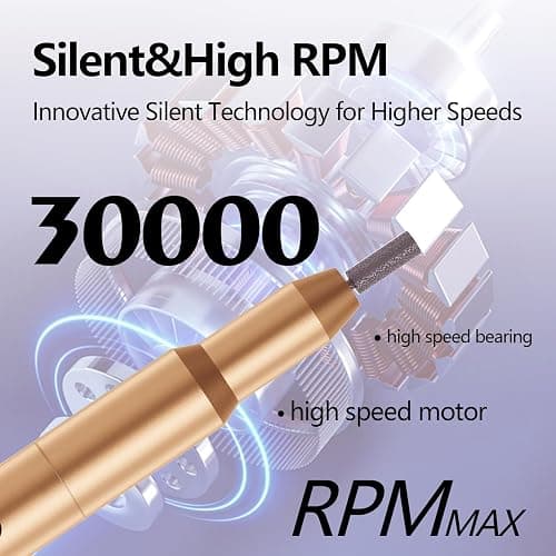 Nail Drill Kit Electric Rechargeable Set Cordless Nail Art Grinding Machine Compact Professional Nail File for Gel Manicure Pedicure Polishing Tool Household,Nail Removal Machine (Golden) thumbnail 3