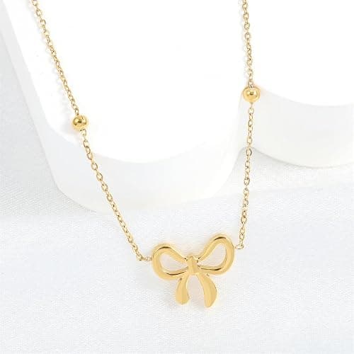 UILZ Gold Bow Necklace for Women Cute 14K Gold Plated Ribbon Choker Necklaces Bowknot Choker Necklace Birthday Party Jewelry Gifts for Women Girls thumbnail 4