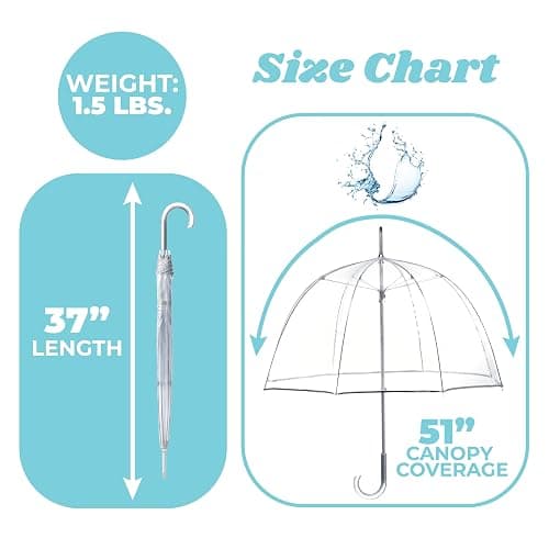 totes Adult Clear Bubble Umbrella with Dome Canopy and Lightweight Wind and Rain Protection thumbnail 5