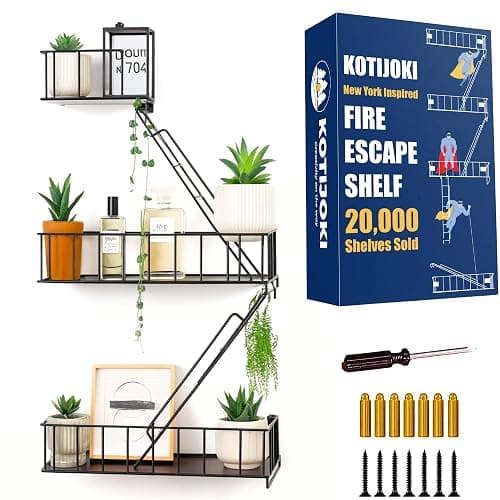 KOTIJOKI Fire Escape Wall Shelf – New York Decorative Floating Shelf – Wall Art Ladder Shelf – Black Metal Trinket Shelves for Bedroom, Home, Office, Storage and Display (2.5-Tier) - Image 1