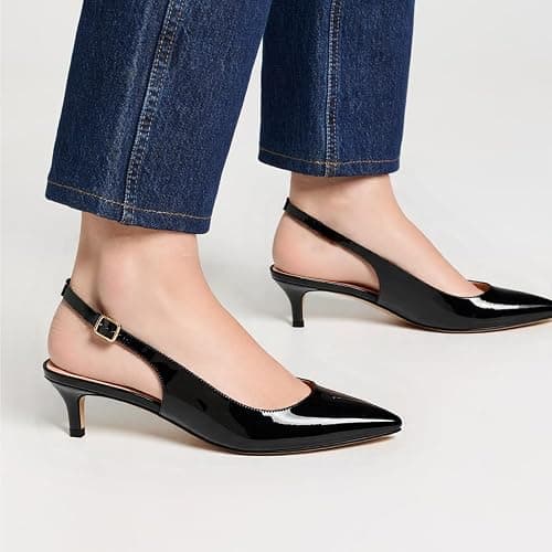 GENSHUO Low Kitten Heels Women's Slingback Dressy Pumps Pointed Closed Toe Ankle Strap Elegant Wedding Pumps Formal Comfortable Shoes thumbnail 3