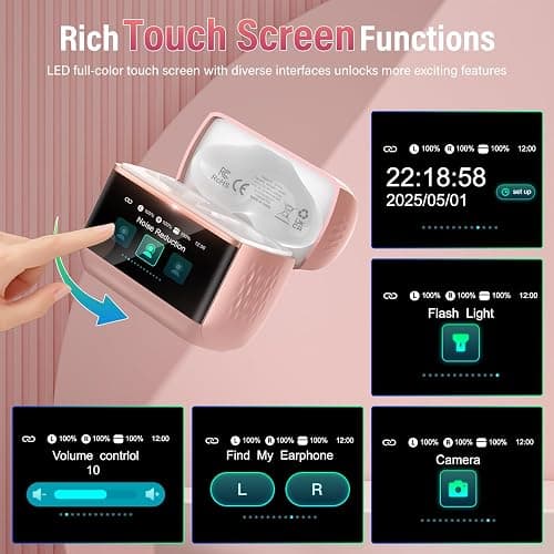 Wireless Earbuds, Bluetooth 5.4 Ear Buds with Multifunctional Touch Screen, Bass Stereo Sound, ANC/ENC Noise-Canceling MIC, IPX7 Waterproof, 48H Bluetooth Earphones with 5 EQ Modes, Rose Gold thumbnail 2