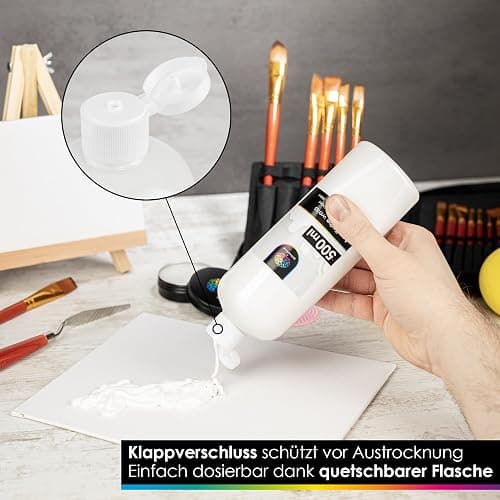 OfficeTree Acrylfarbe Weiß 500ml - Acrylfarbe Wasserbasis Weiß - White Acrylic Paint für Acrylmalerei, Hobbykünstler - Weiße Acrylfarbe Ideal zum Mischen thumbnail 2