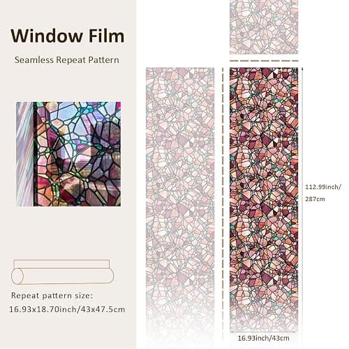 ChicSkin handgezeichnet Fensterfolie bunt Herbst Pop Kieselsteine 43X287CM | Original folie für fenster,Statische fensterfolie Wohnzimmer Schlafzimmer Küche Büro buntglas fensterfolie Fensterdekoration thumbnail 2