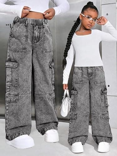 Tween Girls Clothes 2 Piece Long Sleeve Top + Denim Cargo Pants, Teen Girls Fall Clothing Set, Sizes 5-12 Years thumbnail 2