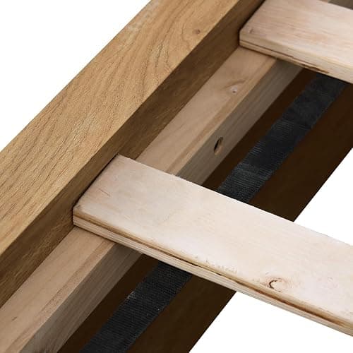 WAMPAT Wood Canopy Bed Frame Queen Size, Oak Bed w/Solid Wood Posters | Modern Wooden Bed Frame w/ 12 Slats & Support Legs, 800 lbs Capacity, No Box Spring Needed, Upholstered Headboard for Bedroom thumbnail 9