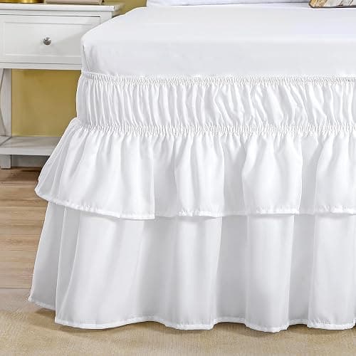 RIMELA Ruffle Bed Skirt White Queen 16 Inch Drop, Elastic Wrap Around Bed Skirting Queen Size, Easy to Install Dust Ruffle, Machine Washable Soft Fabric, Multi Ruffle Bedskirt thumbnail 9