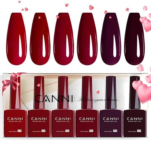 CANNI 6 Colors 9 ML Hema-Free Dark Red Gel Polish Set, Deep Cherry Red Burgundy Gel Nail Polish Blood Wine Red Color Kit, Soak Off LED Nail Gel Manicure Kit DIY at Home Salon Gifts - Image 1