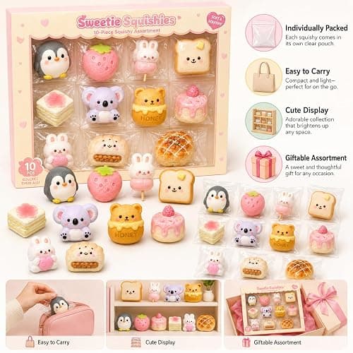 Squishy Charms Bulk, Assorted Cute Food and Animal Squeeze Fidgets，Happy Dessert Set thumbnail 2