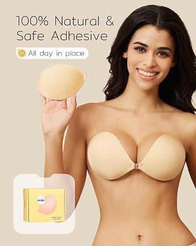 Niidor Adhesive Bra Strapless Sticky Invisible Push up Silicone Bra for Backless Dress with Reusable Nipple Covers thumbnail 4