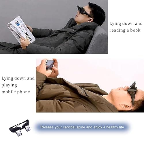 Lazy Glasses for Reading in Bed, 90 Degree Prism Glasses, Adjustable HD Glasses for Watching TV Lying Down, Neck Pain Relief, Unisex Over Prescription Eyeglasses thumbnail 4